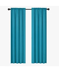 Kate Aurora Semi Sheer Flax Styled Turquoise Rod Pocket Single Window Curtain Panel - 52 in. W x 84 in. L