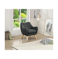 Cesicia 19.5"W Gray Linen Kids Chair with Button Tufted Back and Wooden Legs