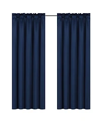 Kate Aurora Ultra Lux Faux Silk Regency Crinkle Rod Pocket Semi Sheer Single Curtain Panel - 52 in. W x 84 in. L, Navy