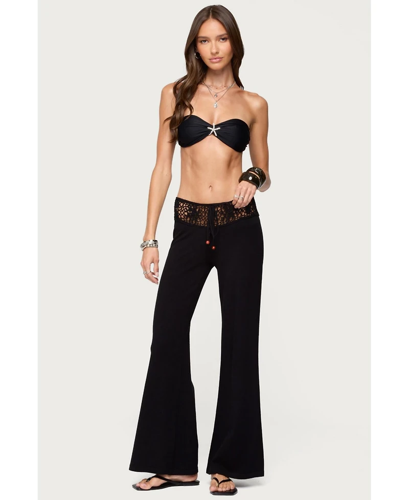 Edikted Women's Kirsty Crochet Waist Knit Pants