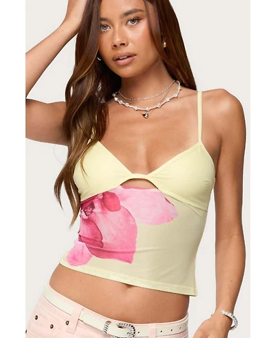 Edikted Womens Alanah Flower Cut Out Mesh Top