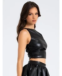 Miss Circle Women's Yara Faux Leather Slash Neck Tank Top