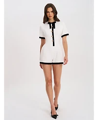 Miss Circle Women's Idina Business Casual White Romper with Black Trim