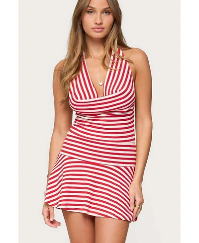 Edikted Women's Cowl Neck Drop Waist Mini Dress
