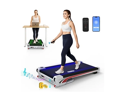 Redliro Walking Pad Under Desk Mini Treadmill with 6% Incline & Remote Control & Led Display & Lights, 265 Lbs Capacity