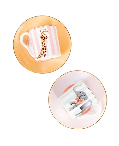 Yvonne Ellen Animal Espresso Cups and Saucers, Set of 2