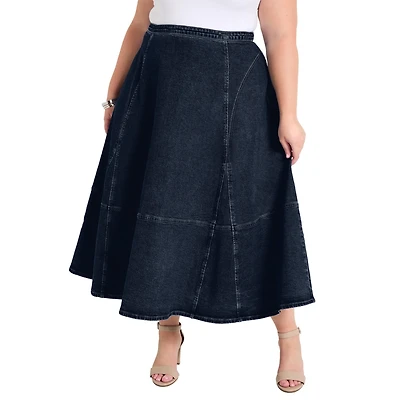 June + Vie Women's Fit-And-Flare Denim Midi Skirt