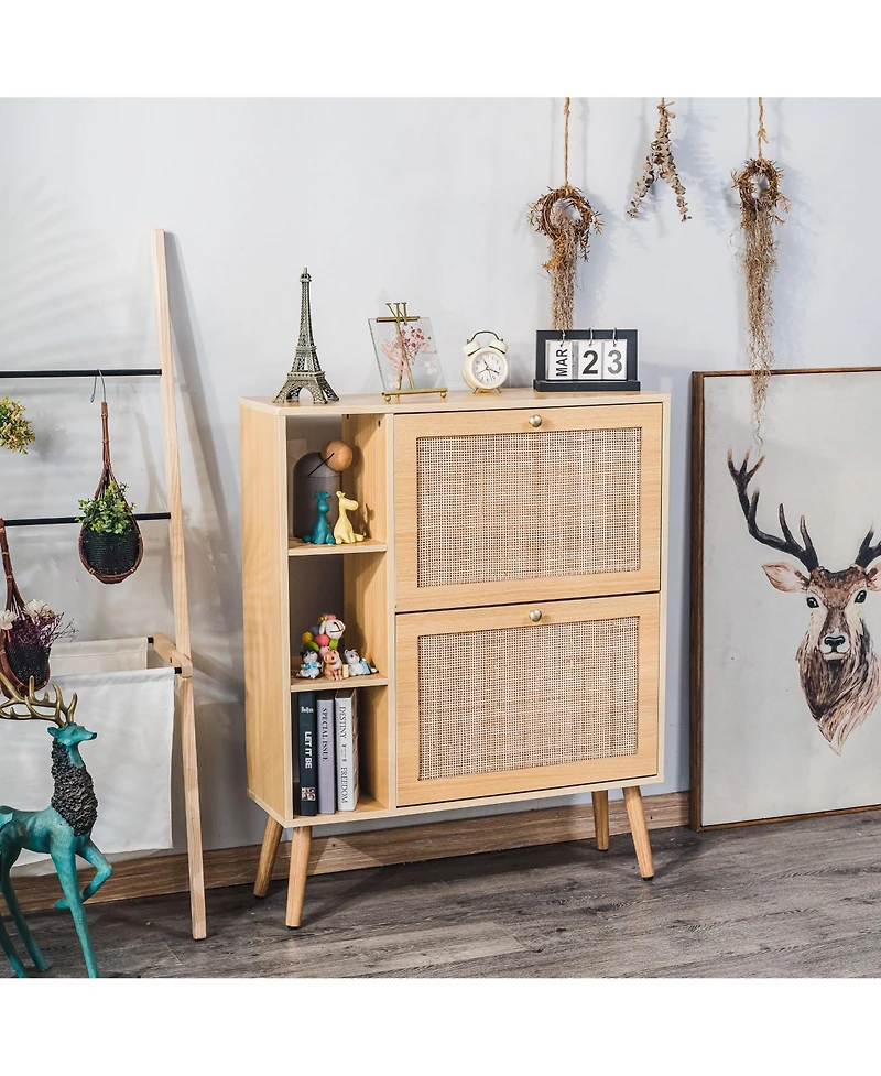 Nordlys - 2-Drawer Wood and Rattan Shoe Cabinet Exotic Boho Entry