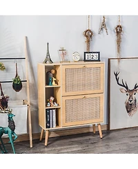 Nordlys - 2-Drawer Wood and Rattan Shoe Cabinet Exotic Boho Entry