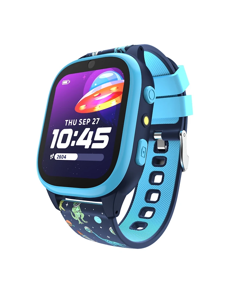 Playzoom 4 Kids and Black Print Leather Silicone Strap Smartwatch