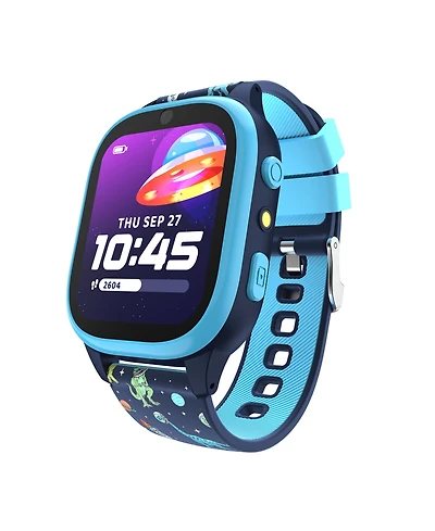 Playzoom 4 Kids and Black Print Leather Silicone Strap Smartwatch