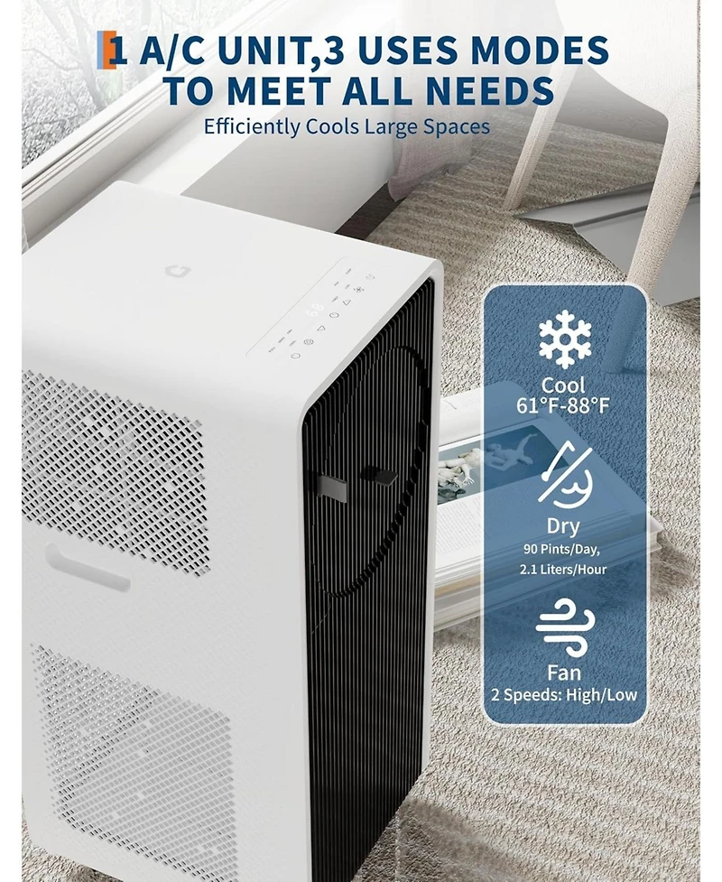 gaomon 14,000 Btu Portable Ac with Remote, 3-in-1 Drainage-Free Unit, Dehumidifier & Fan, Black