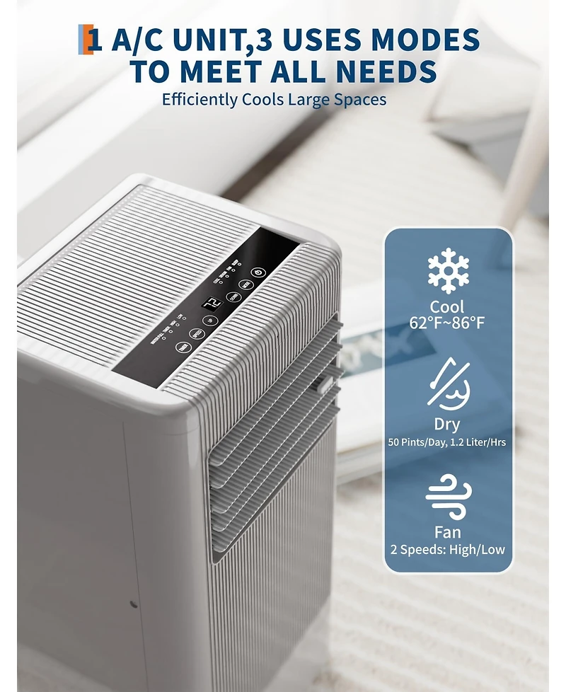 gaomon 8,000 Btu Portable Ac with Fan, Dehumidifier & Sleep Mode for Rooms Up to 350 Sq.Ft