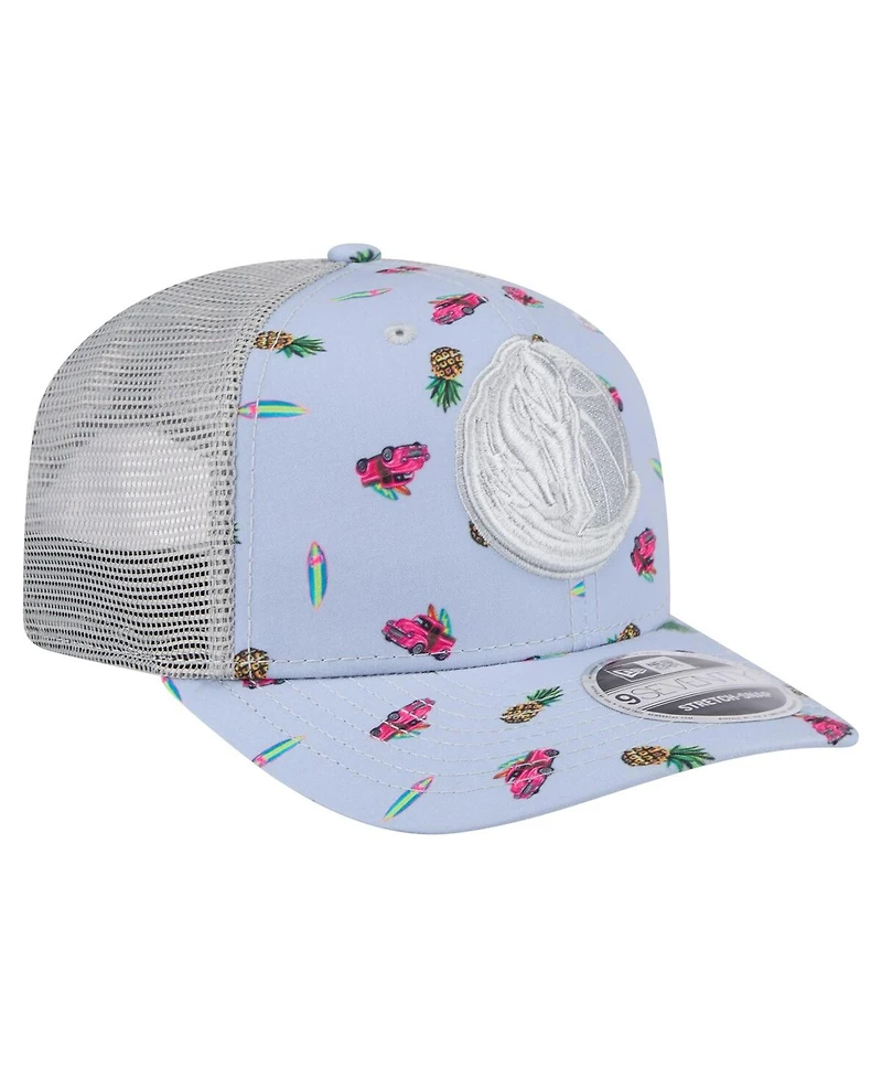 New Era Men's Light Blue/Gray Dallas Mavericks Adventure Aloha Pattern 9SEVENTY Stretch-Snap Hat