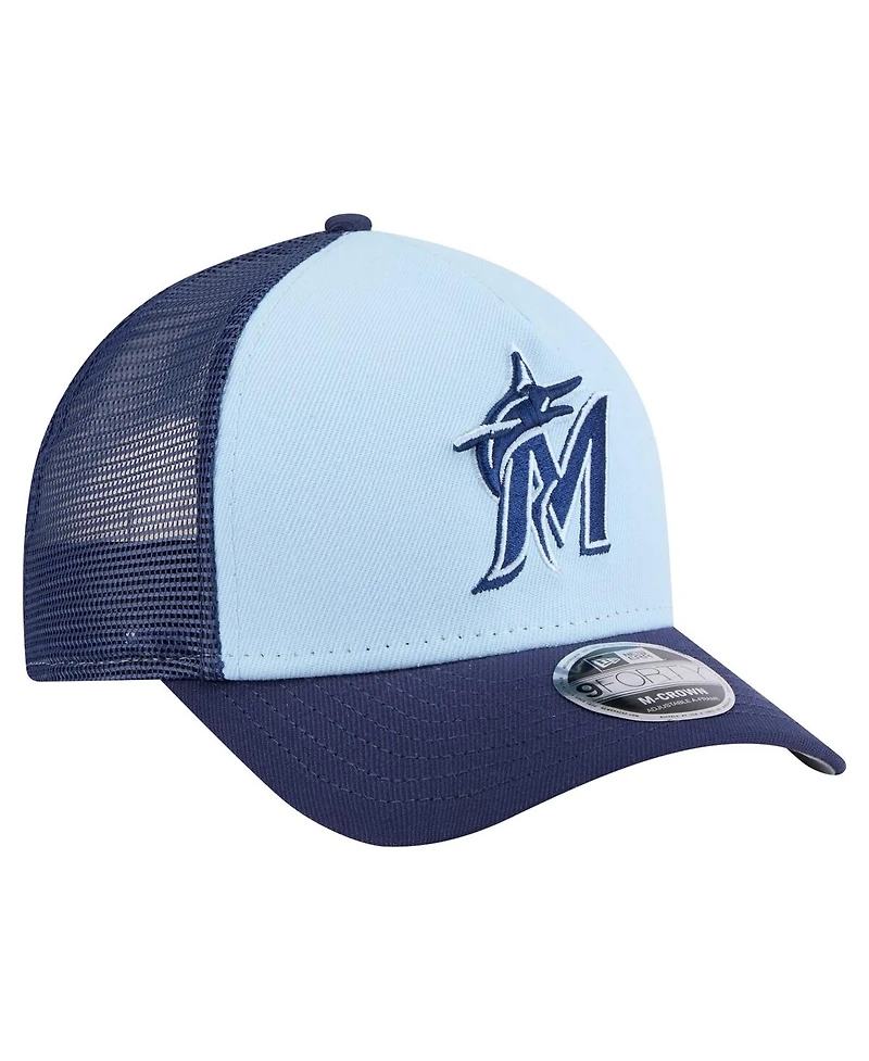 New Era Men's Light Blue/Navy Miami Marlins 2-Tone Color Pack 9FORTY M-Crown A-Frame Adjustable Hat