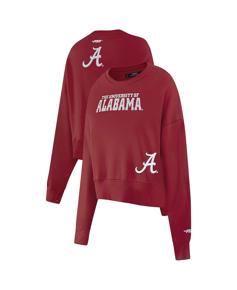 Pro Standard Women's Crimson Alabama Crimson Tide Sequin Boxy Cropped Pullover Sweatshirt