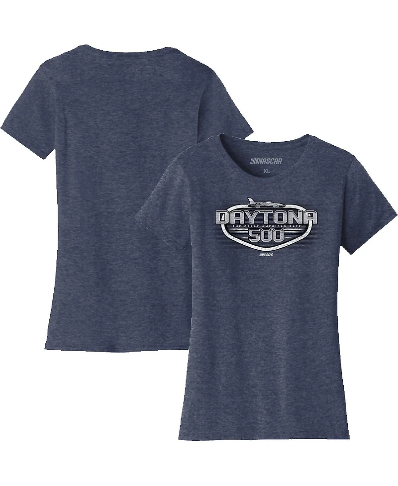 Checkered Flag Sports Women's Heather Navy Daytona International Speedway 2025 500 Graphic T-Shirt