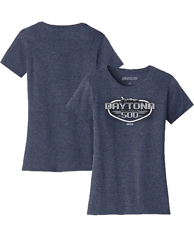 Checkered Flag Sports Women's Heather Navy Daytona International Speedway 2025 500 Graphic T-Shirt