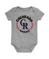 Outerstuff Big Boys and Girls Purple/White/Heather Gray Colorado Rockies Biggest Little Fan 3-Pack Bodysuit Set