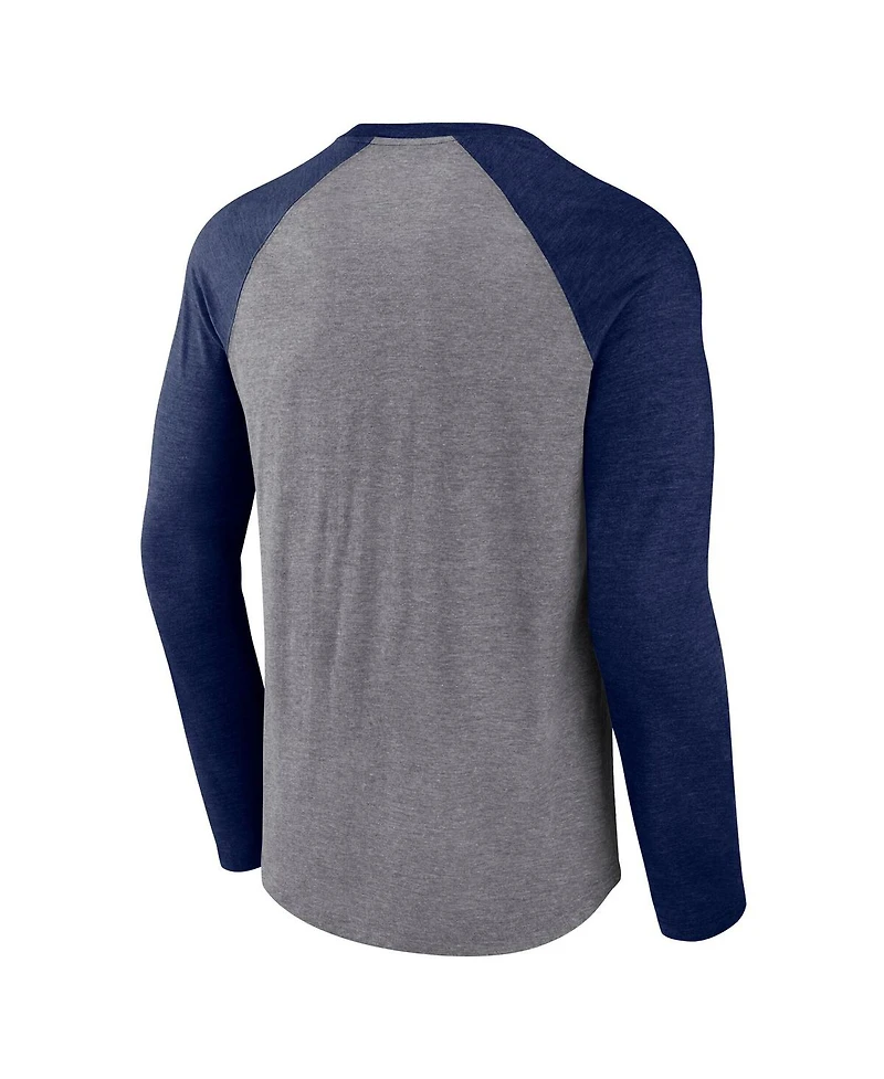 Fanatics Men's Heather Gray/Heather Navy Pittsburgh Penguins Goal Crease Raglan Tri-Blend Long Sleeve T-Shirt