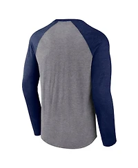 Fanatics Men's Heather Gray/Heather Navy Pittsburgh Penguins Goal Crease Raglan Tri-Blend Long Sleeve T-Shirt
