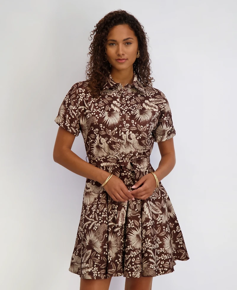 kensie Women's Printed Short-Sleeve Shirtdress