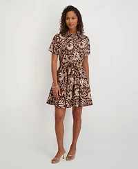 kensie Women's Printed Short-Sleeve Shirtdress