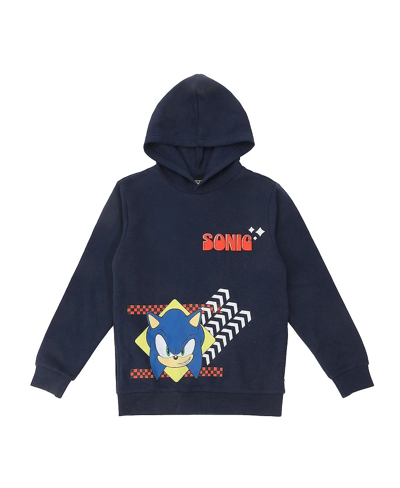 Sonic The Hedgehog Little Boys Arrows & Checkered Flags Youth Navy Long Sleeve Hooded Sweatshirt-6