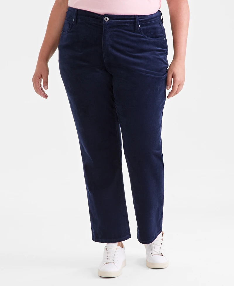 Style & Co Plus High-Rise Straight-Leg Corduroy Pants, Macy's Exclusive