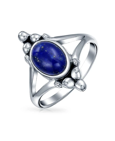 Bling Jewelry Boho Bali Style Oval Statement Natural Stone Ring Split Shank Band Sterling Silver