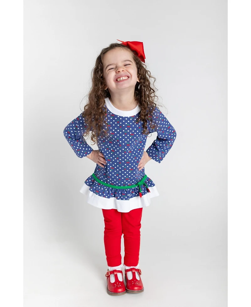 Florence Eiseman Toddler Girls Polka Dot Cherry Knit Tunic Set