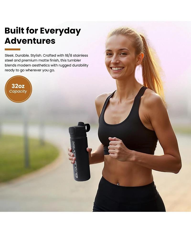 Quiksilver Laguna Stainless Steel Tripple Walled Insulated 12 Hour Cooling Tumbler with Air Sealed Straw, Chug