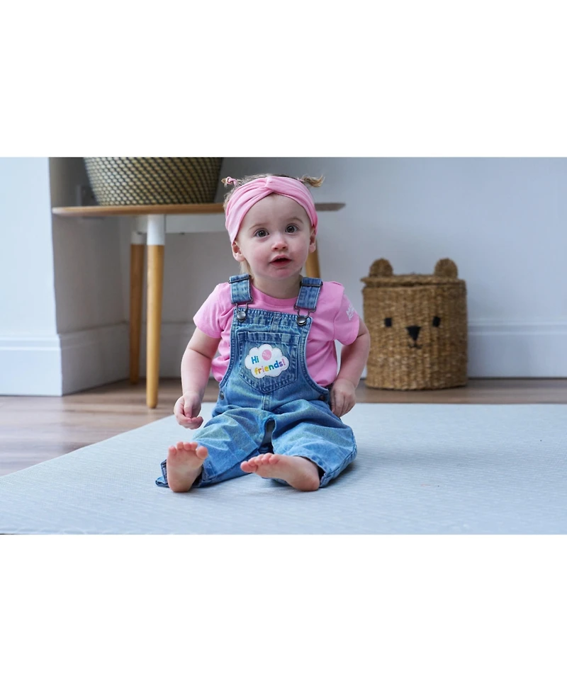 Ms. Rachel Baby Girls Denim Square Neck Vintage Wash Cosplay Overall, T-Shirt and Headband 3 Piece Outfit Set
