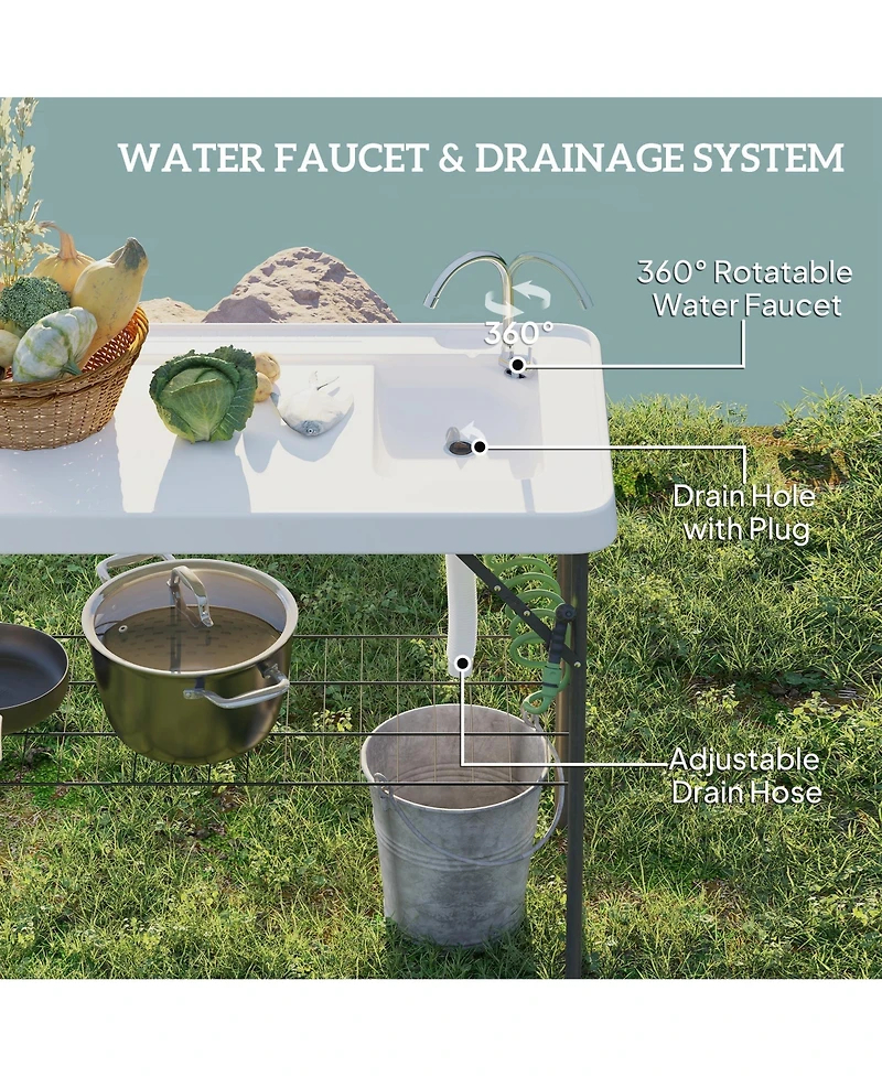 Outsunny Folding Fish Cleaning Table with Sink, Faucet, Sprayer,