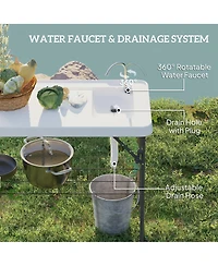 Outsunny Folding Fish Cleaning Table with Sink, Faucet, Sprayer,