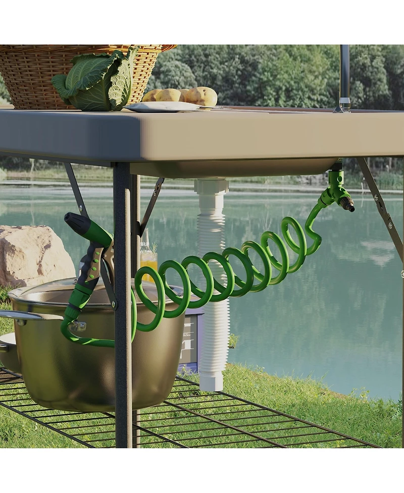 Outsunny Folding Fish Cleaning Table with Sink, Faucet, Sprayer,