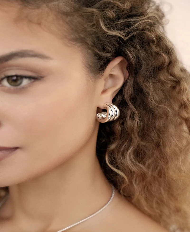 Ettika Triple Ribbed Hoops Earrings
