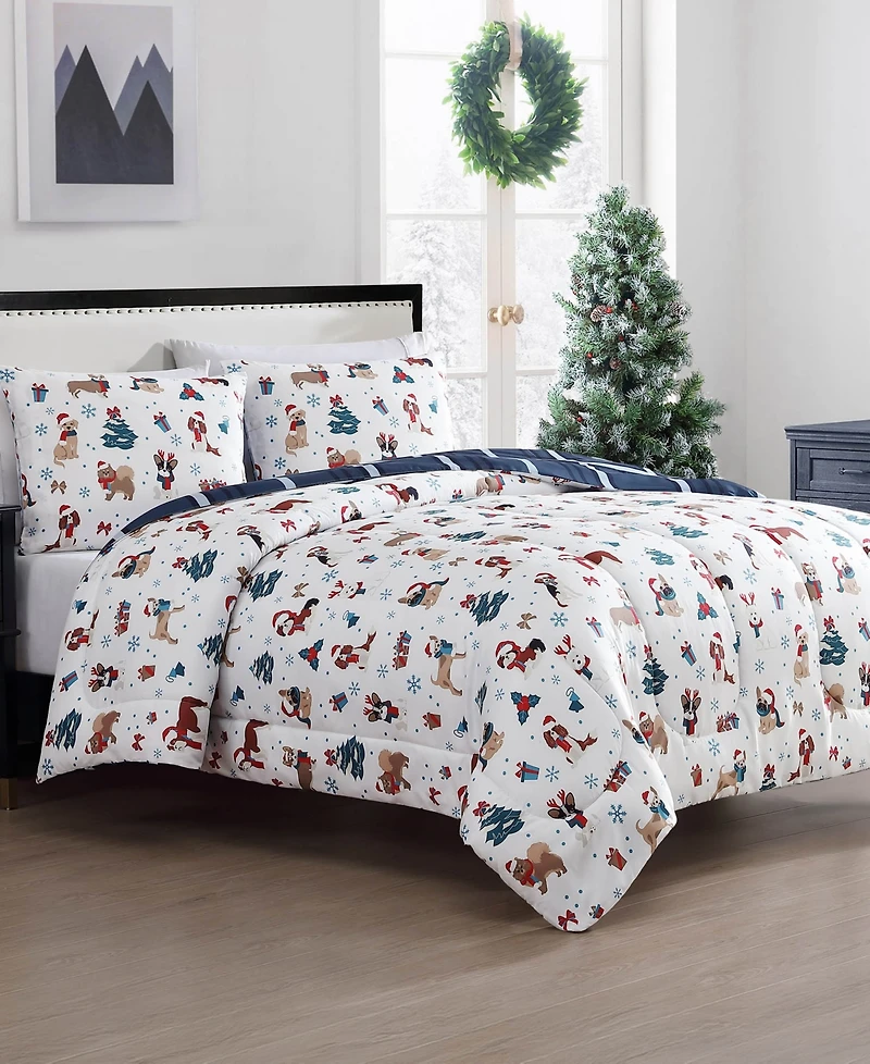 Hallmart Collectibles Holiday Town Dogs 3-Pc. Comforter Set