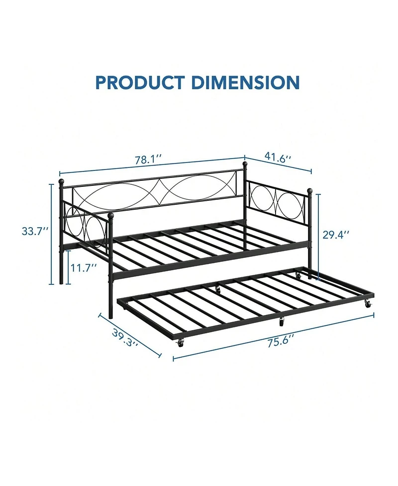 gaomon Metal Twin Daybed and Trundle Set, Size, Steel Slat Support, Multifunctional Frame for Bedroom, Living Room, Guest Room