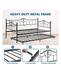 gaomon Metal Twin Daybed and Pull-Out Trundle Set, Size, Steel Slat Support, Sofa Bed Frame for Living Room, Bedroom, Guest Room