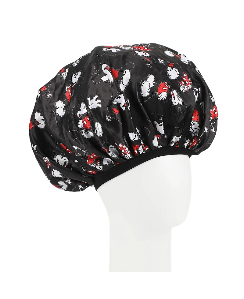 Disney Mickey & Minnie Mouse Women's All-Over Print Black Satin Bonnet
