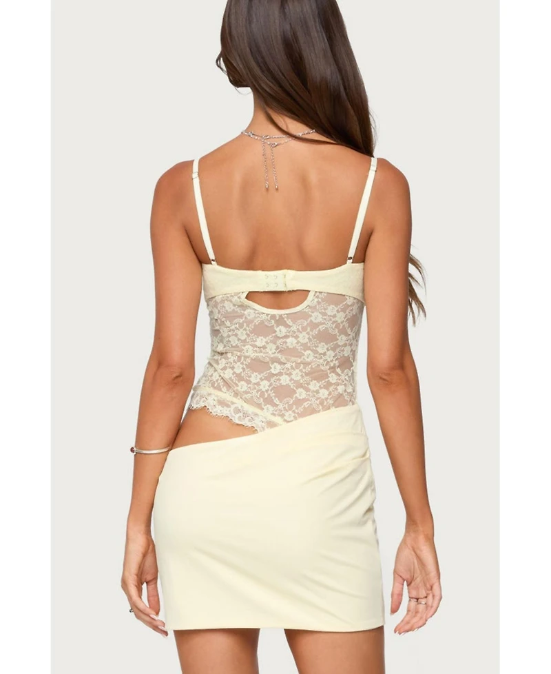 Edikted Women's Sheer Lacey Asymmetric Mini Dress