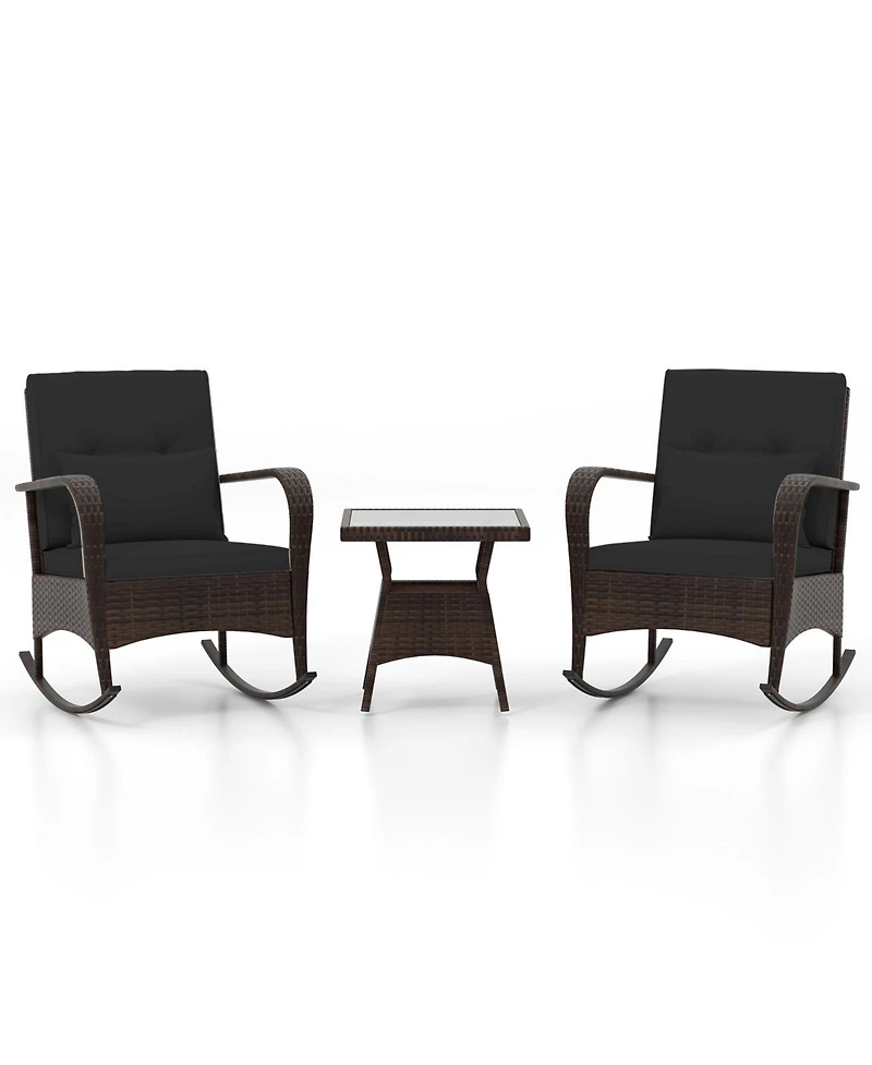 Slickblue 3-Piece Pe Wicker Rocking Chair Patio Set with Tempered Glass Table – Ideal for Poolside, Backyard, or Porch