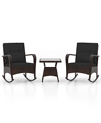 Slickblue 3-Piece Pe Wicker Rocking Chair Patio Set with Tempered Glass Table – Ideal for Poolside, Backyard, or Porch
