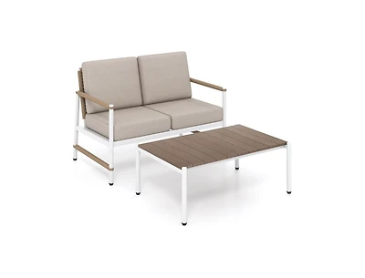 Slickblue Outdoor Loveseat Furniture Set with Thick Padded Cushions and Glass Coffee Table For Patio Relaxation