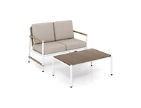 Slickblue Outdoor Loveseat Furniture Set with Thick Padded Cushions and Glass Coffee Table For Patio Relaxation