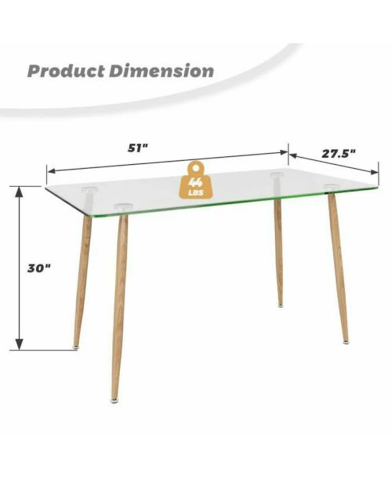 Gymax Modern Glass Dining Table Rectangular Dining Room Table W/Metal Legs For Kitchen