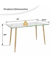 Gymax Modern Glass Dining Table Rectangular Dining Room Table W/Metal Legs For Kitchen