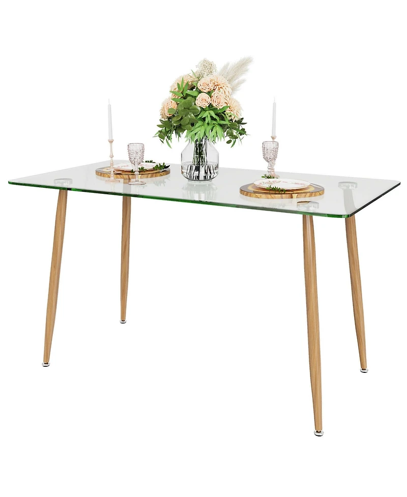 Gymax Modern Glass Dining Table Rectangular Dining Room Table W/Metal Legs For Kitchen