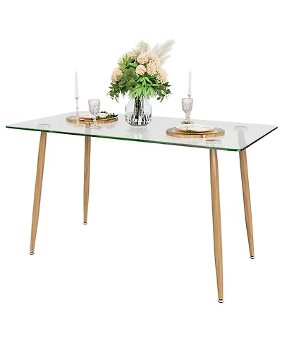 Gymax Modern Glass Dining Table Rectangular Dining Room Table W/Metal Legs For Kitchen